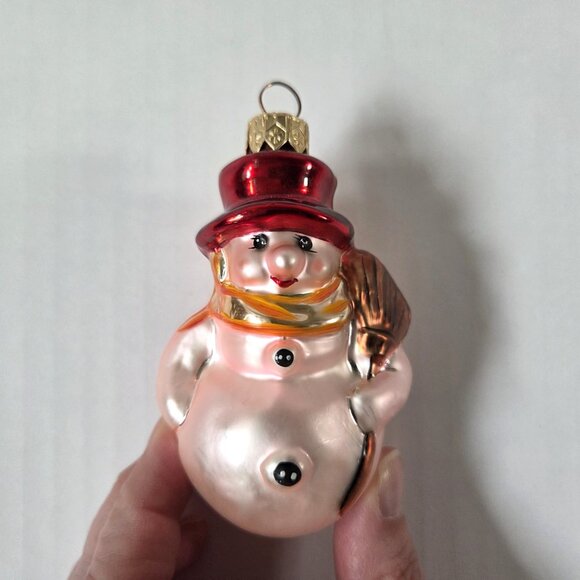 Vintage Christopher Radko Glass Ornaments Littlest Snowman Pink Silver Set of 2 - Picture 3 of 8